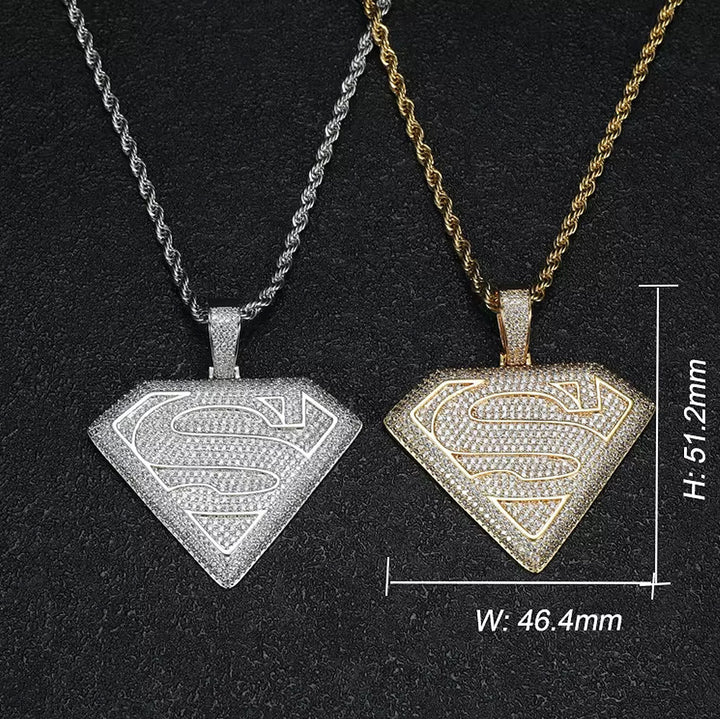 Iced Superman Logo pendant necklace - Markus Dayan