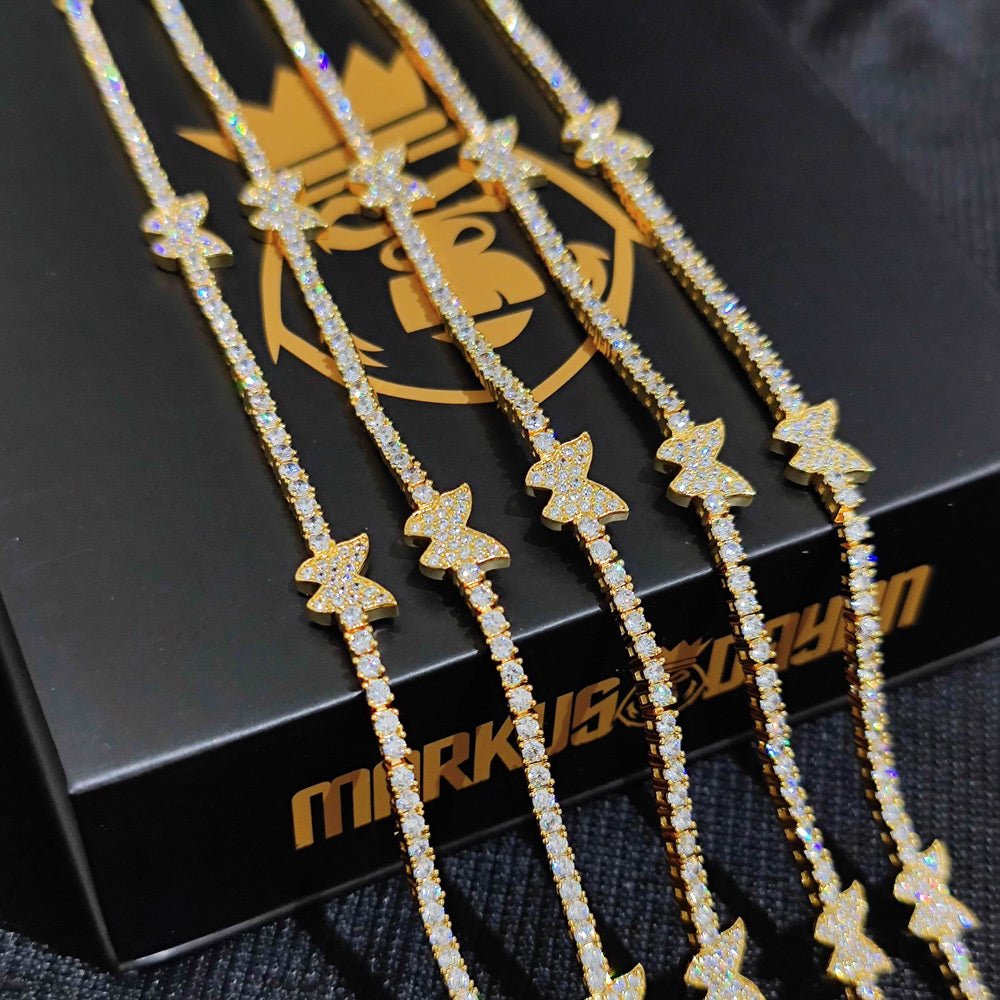 Micro Butterfly Tennis Anklet in Yellow Gold - Markus Dayan
