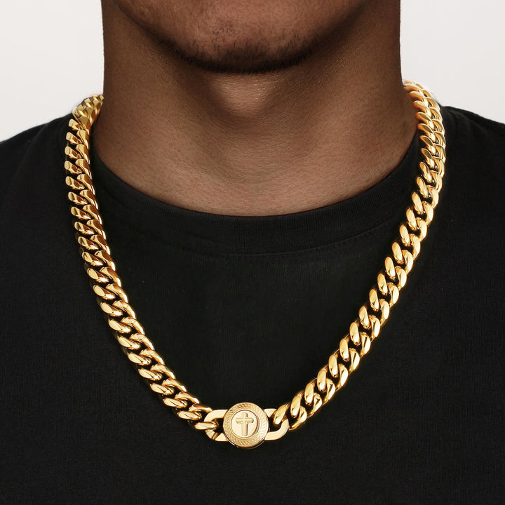 New 12mm Miami Cuban Link Chain Cross Button Clasp