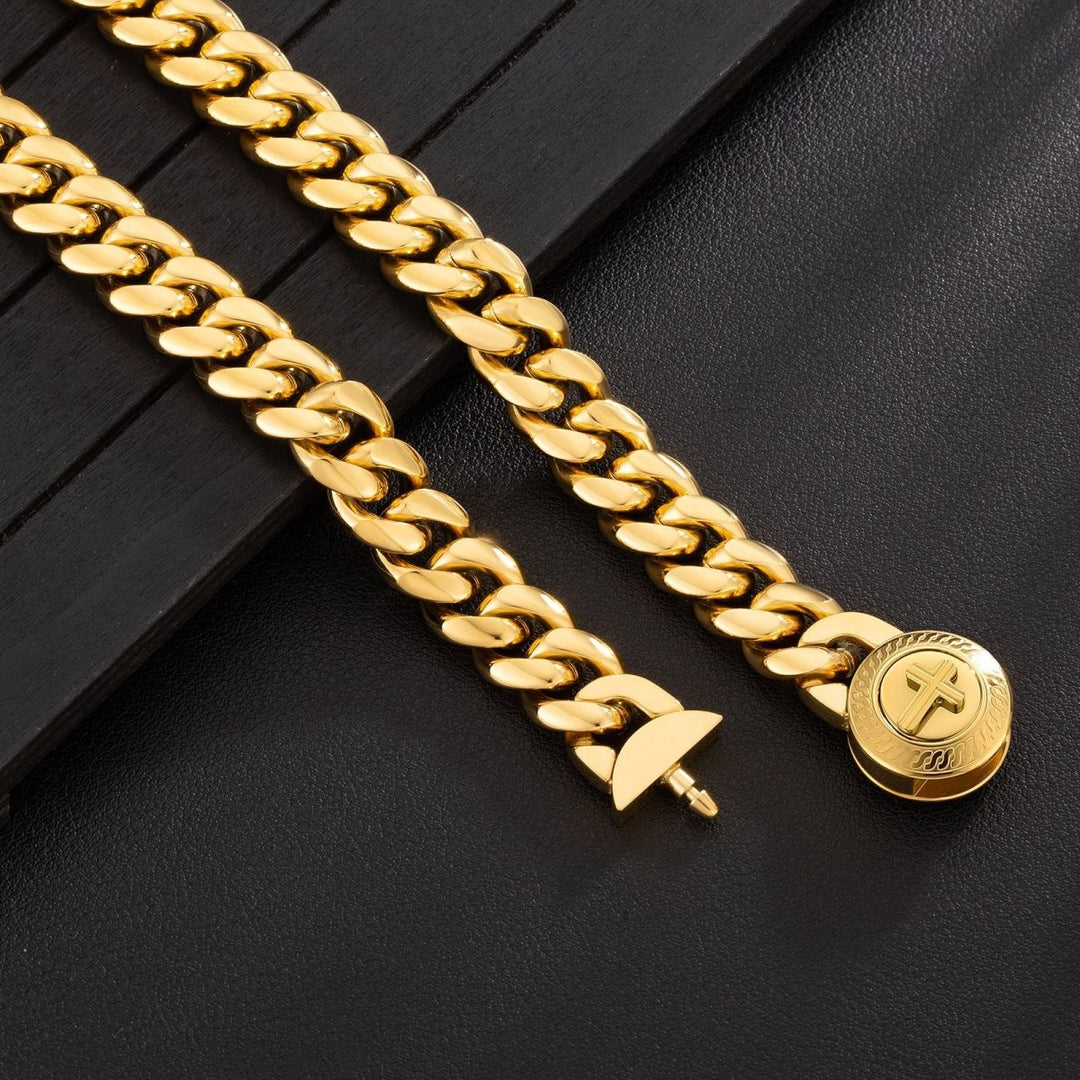 New 12mm Miami Cuban Link Chain Cross Button Clasp - Markus Dayan