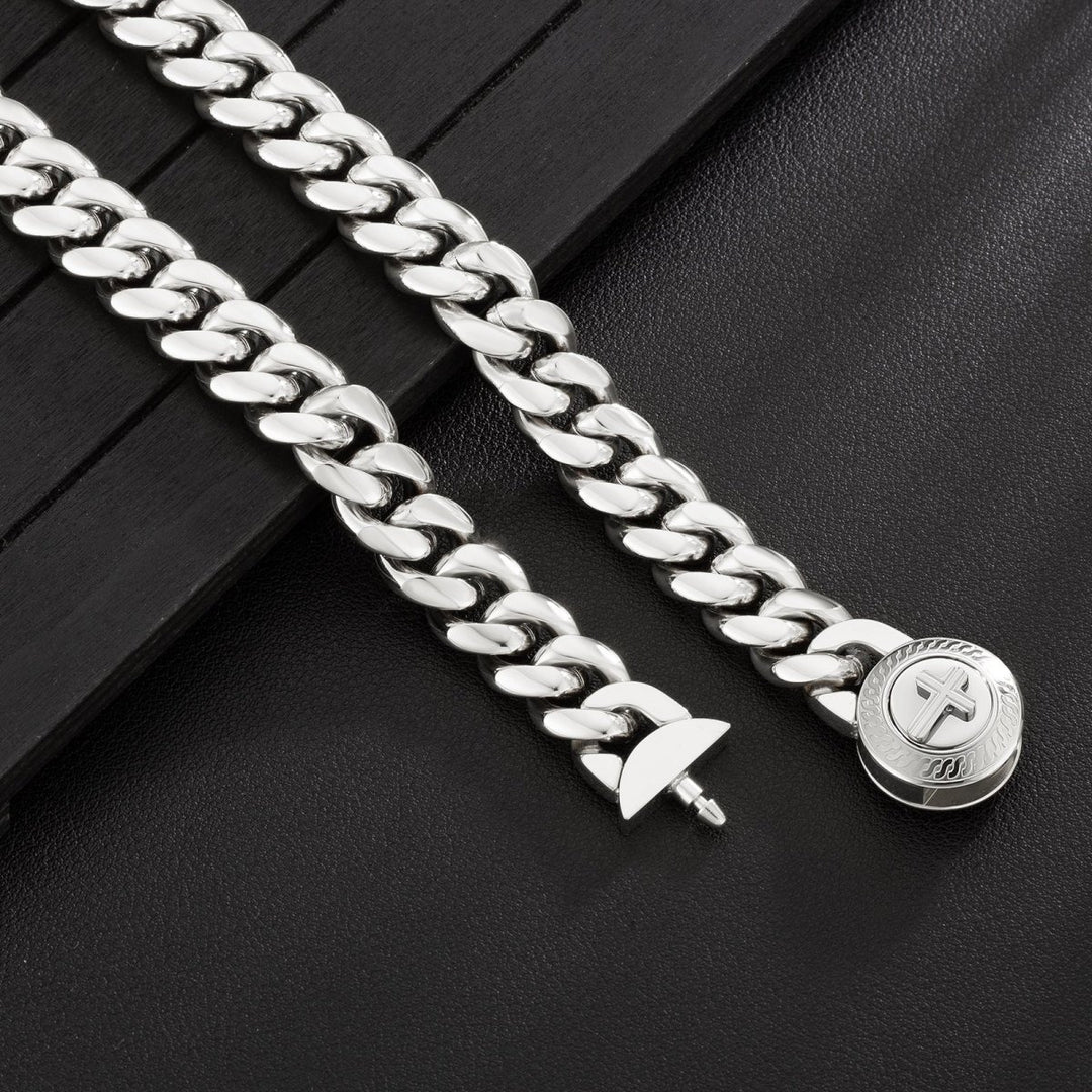 New 12mm Miami Cuban Link Chain Cross Button Clasp - Markus Dayan