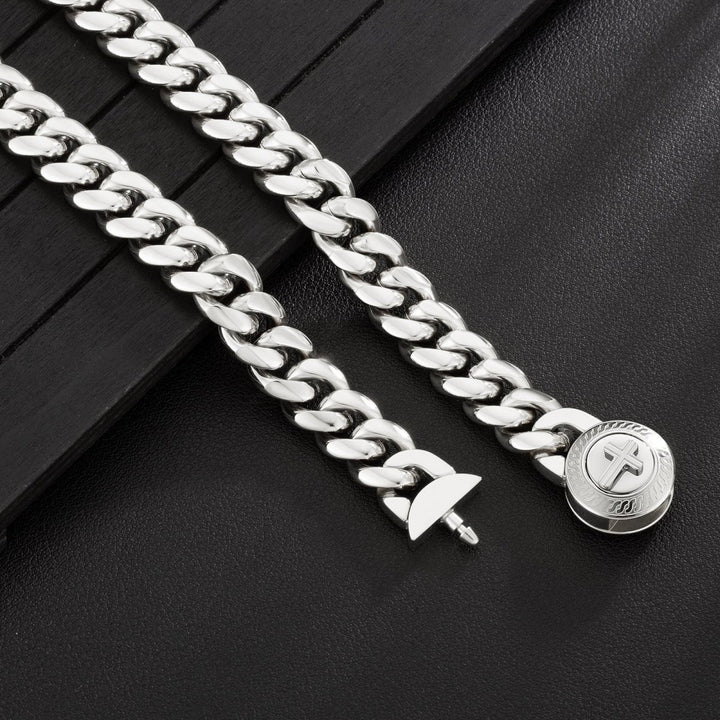 New 12mm Miami Cuban Link Chain Cross Button Clasp - Markus Dayan