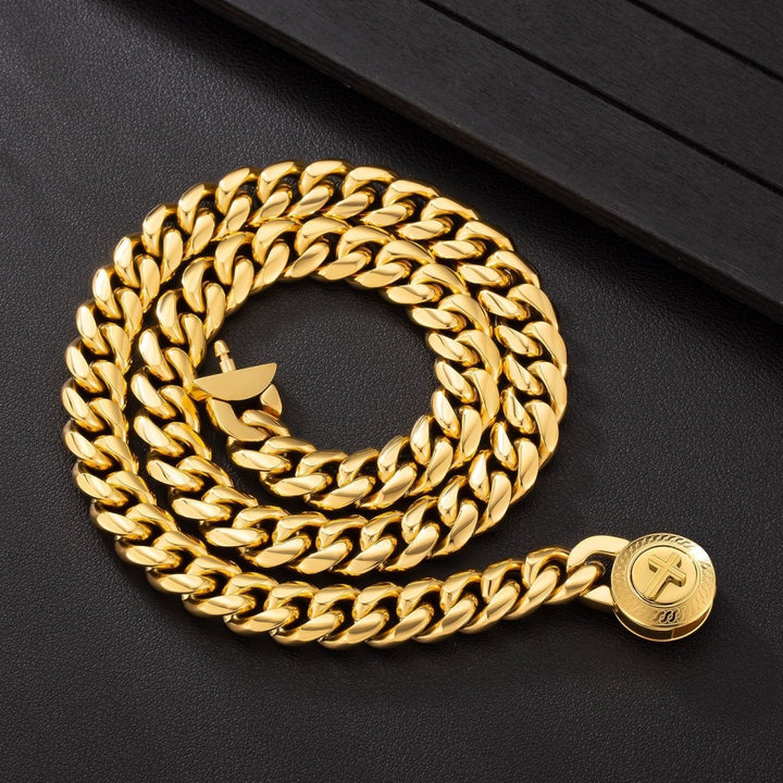New 12mm Miami Cuban Link Chain Cross Button Clasp - Markus Dayan