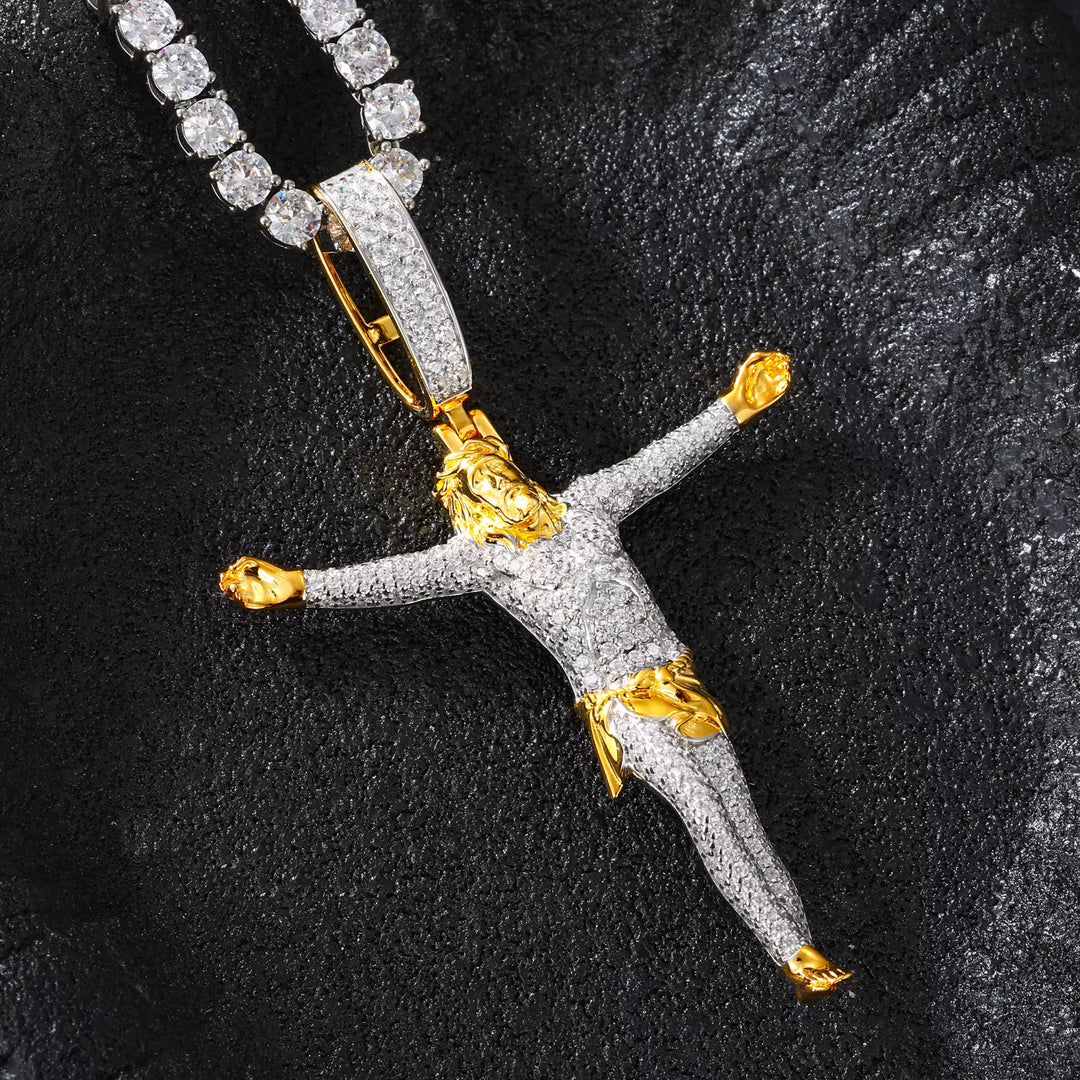 S925 Sterling Silver VVS Moissanite Jesus Cross Pendant