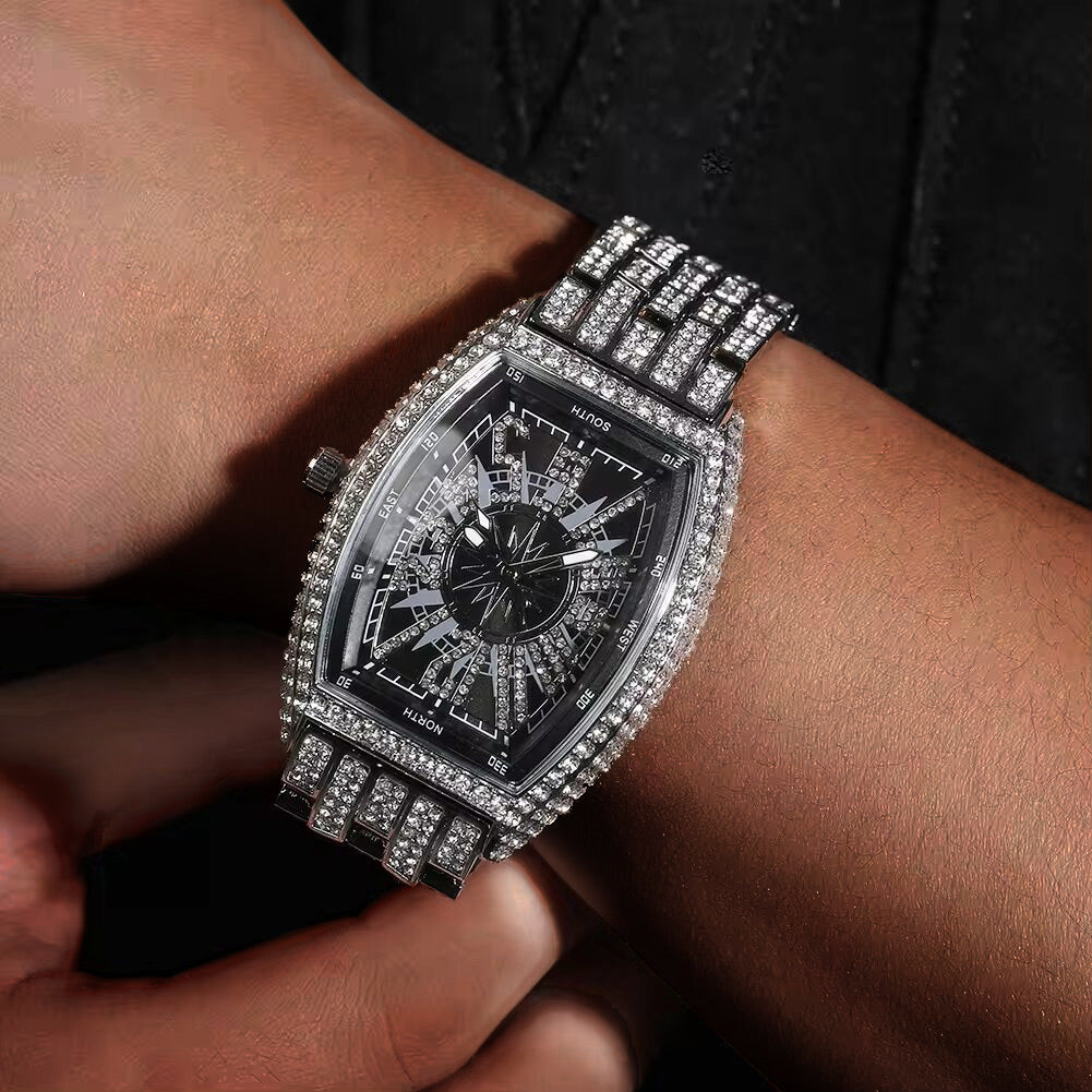 18K Gold Diamond Square Shape Watch Black Dial