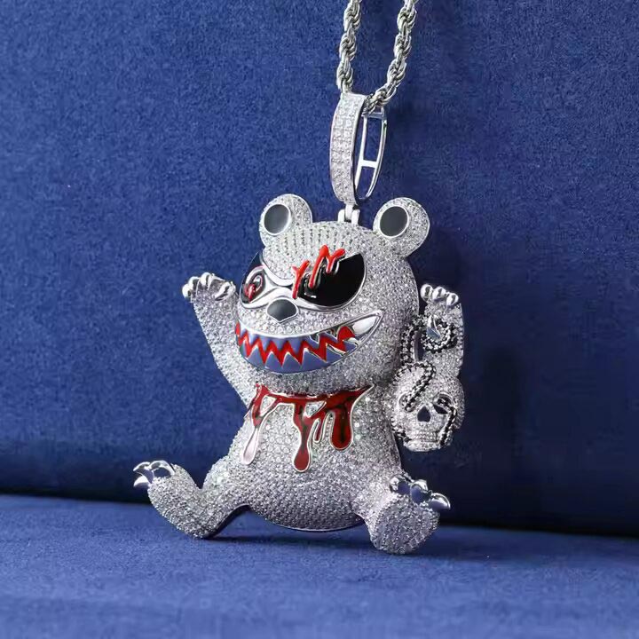 S925 Moissanite Large Cartoon Wizard Killer Bear Pendant - Markus Dayan