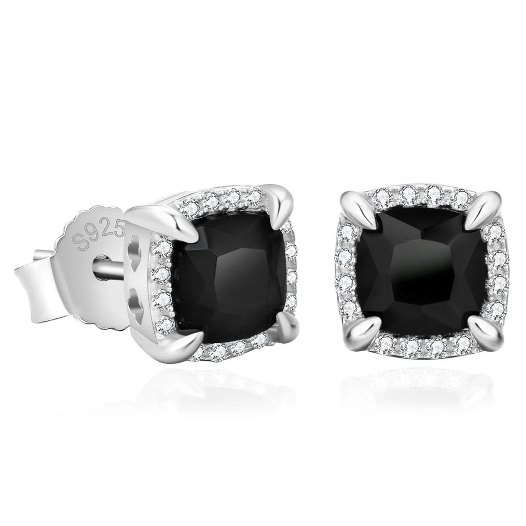 S925 Silver Square Black Stud Earrings for Men - Markus Dayan