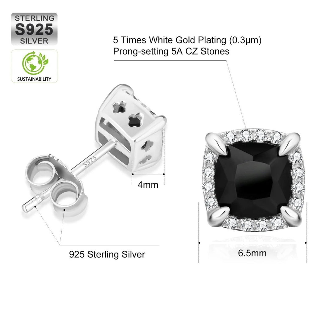 S925 Silver Square Black Stud Earrings for Men - Markus Dayan