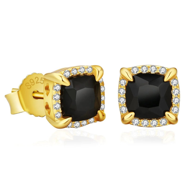 S925 Silver Square Black Stud Earrings for Men - Markus Dayan