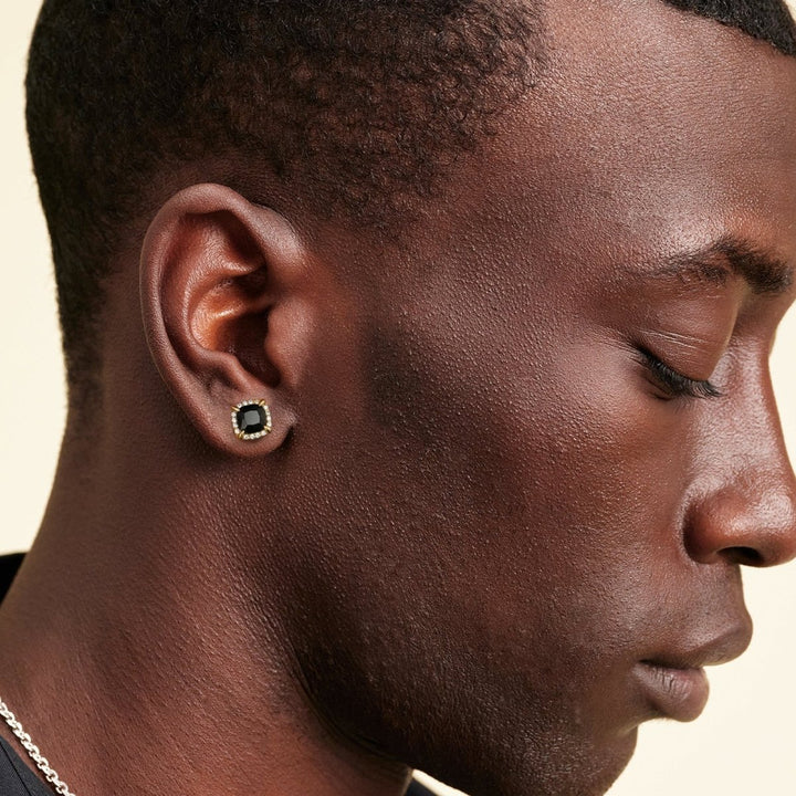 S925 Silver Square Black Stud Earrings for Men - Markus Dayan