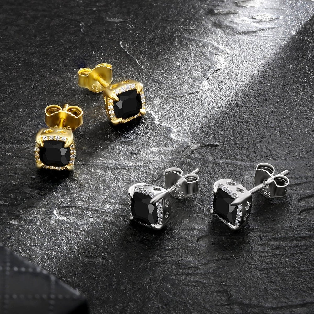 S925 Silver Square Black Stud Earrings for Men - Markus Dayan
