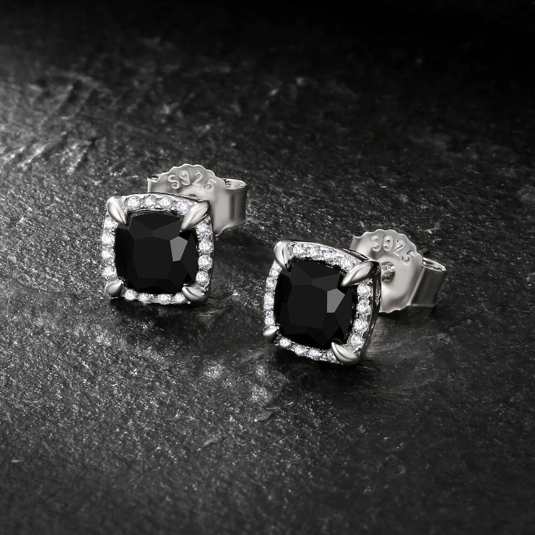 S925 Silver Square Black Stud Earrings for Men - Markus Dayan