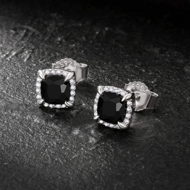 S925 Silver Square Black Stud Earrings for Men - Markus Dayan