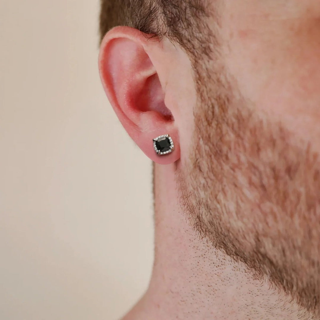 S925 Silver Square Black Stud Earrings for Men - Markus Dayan