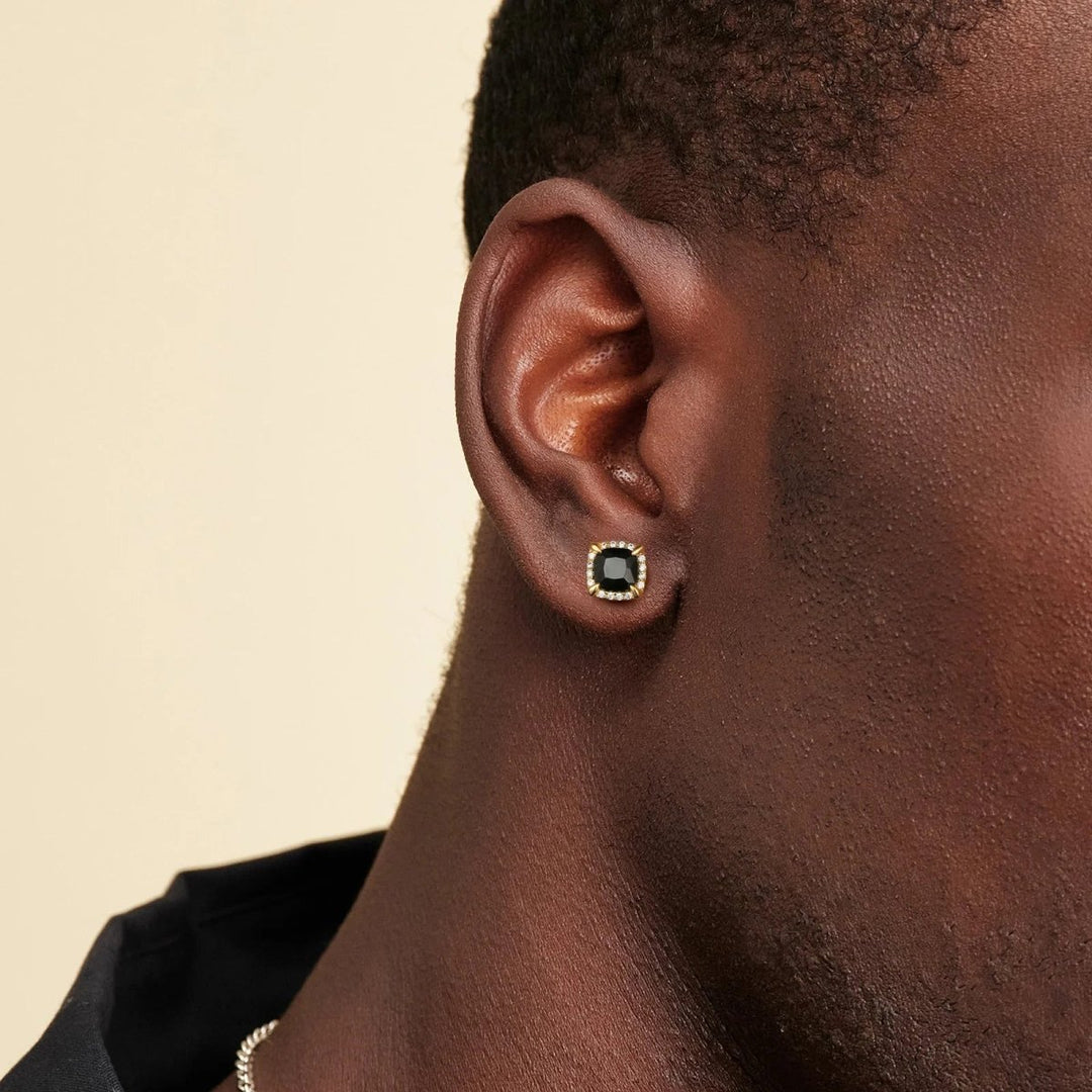 S925 Silver Square Black Stud Earrings for Men - Markus Dayan