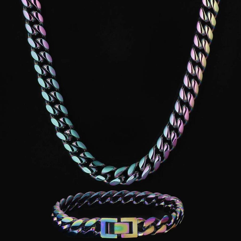 10mm Rainbow Miami Cuban Link Bundle Chain&Bracelet - Markus Dayan