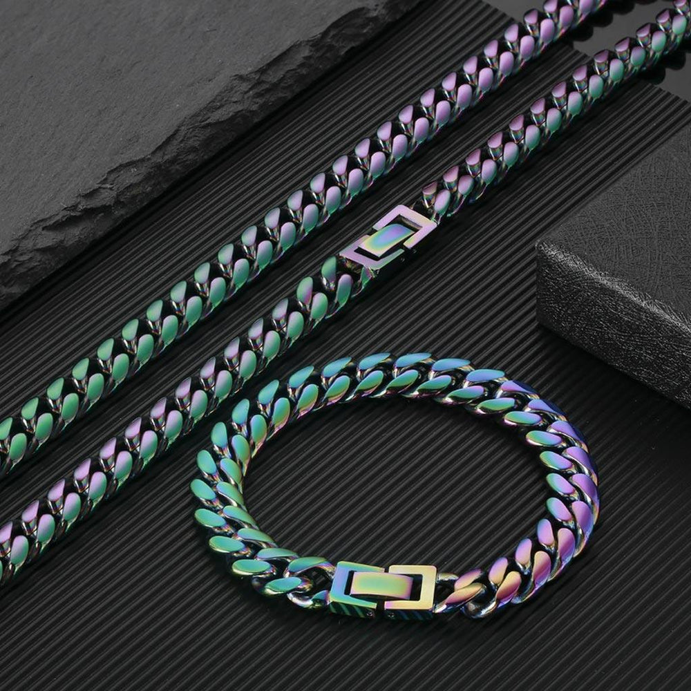 10mm Rainbow Miami Cuban Link Bundle Chain&Bracelet - Markus Dayan