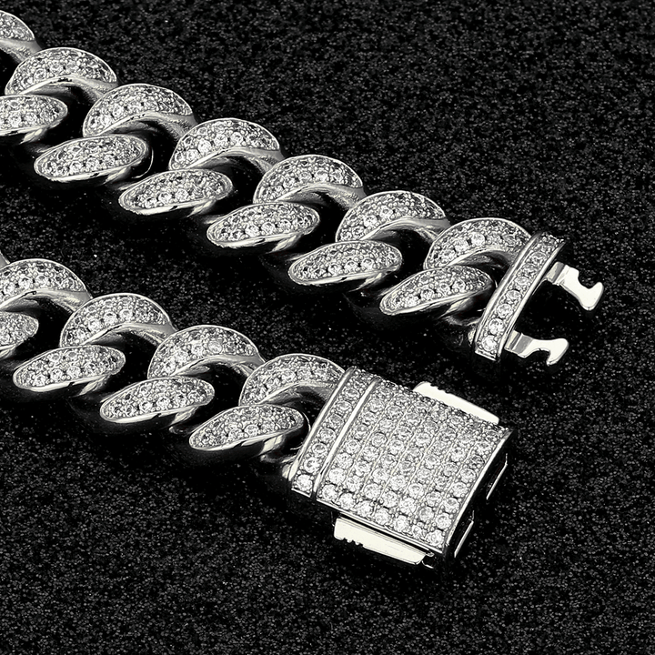 12mm 925 Sterling Silver Iced Cuban Chain - Markus Dayan