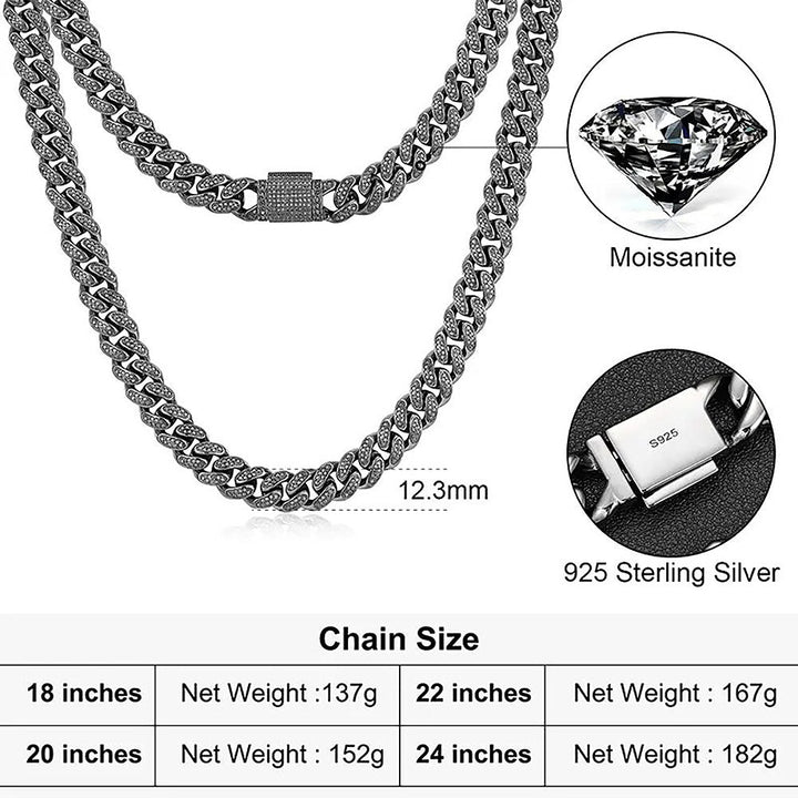 12mm Black VVS Moissanite Iced Cuban Chain 925 Sterling Silver - Markus Dayan