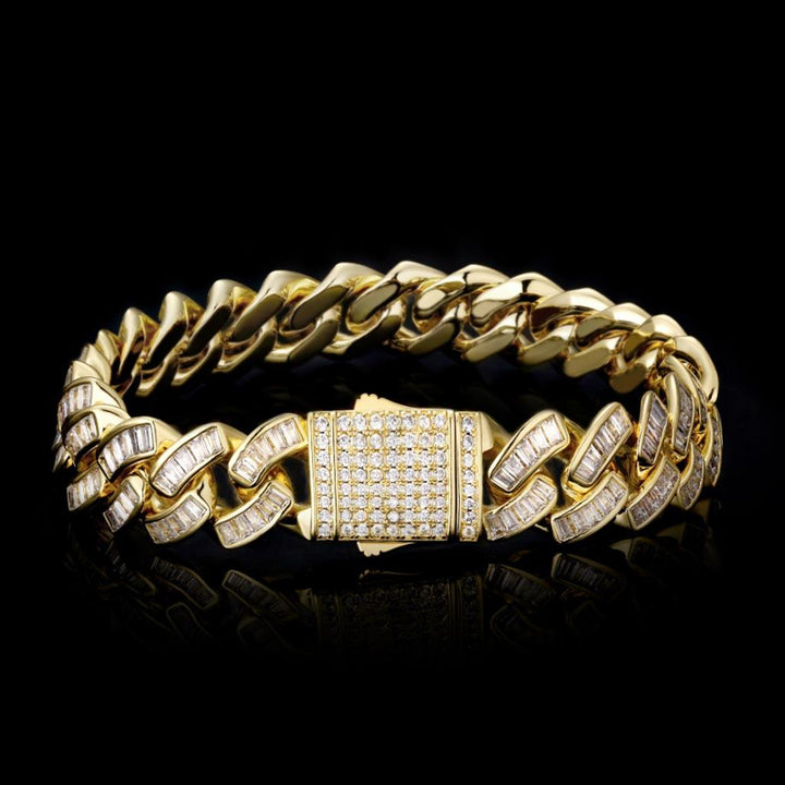 12mm Iced Baguette Diamond Cuban Bracelet 14K Gold - Markus Dayan