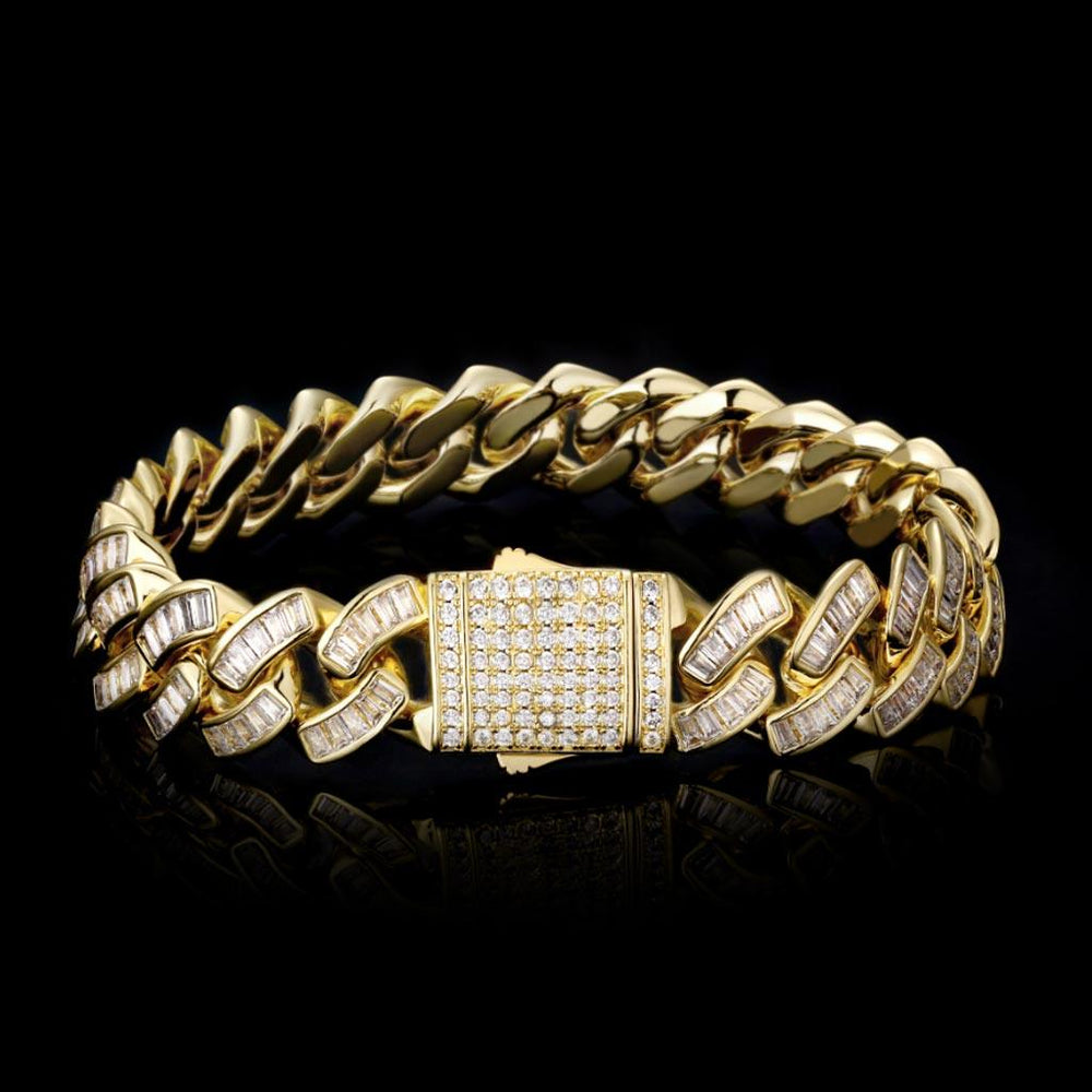 12mm Iced Baguette Diamond Cuban Bracelet White Gold - Markus Dayan