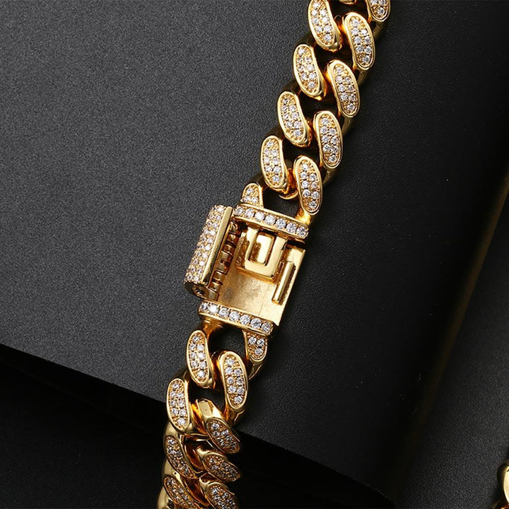 12mm Iced Cuban Bracelet Box Clasp 18K Gold - Markus Dayan