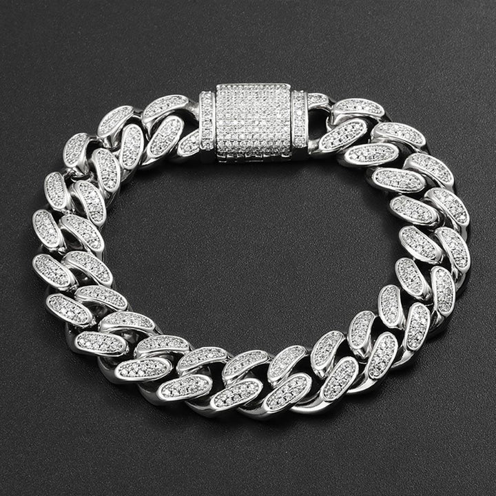 12mm Iced Cuban Bracelet Box Clasp in White Gold - Markus Dayan