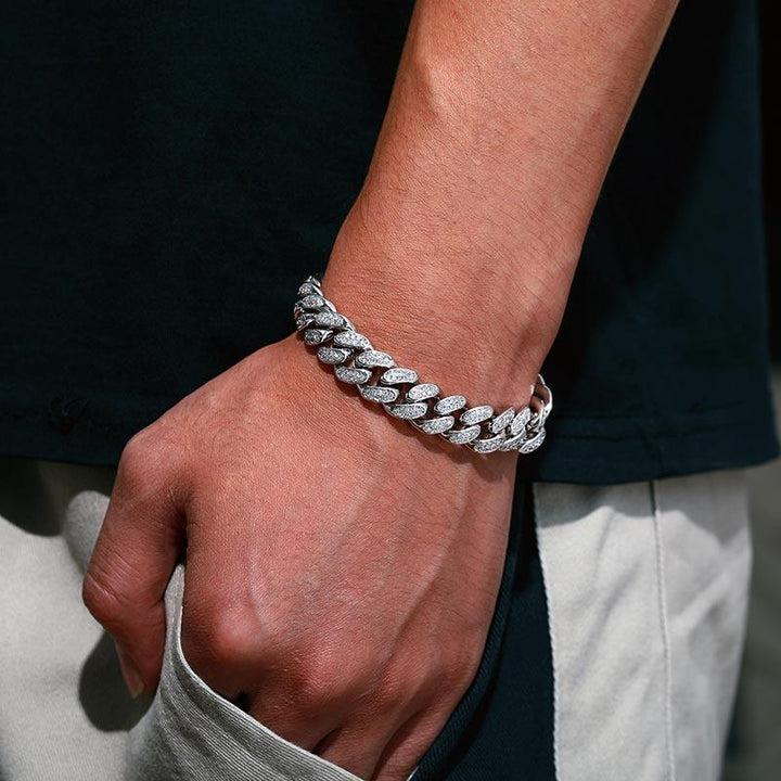 12mm Iced Cuban Bracelet Box Clasp in White Gold - Markus Dayan