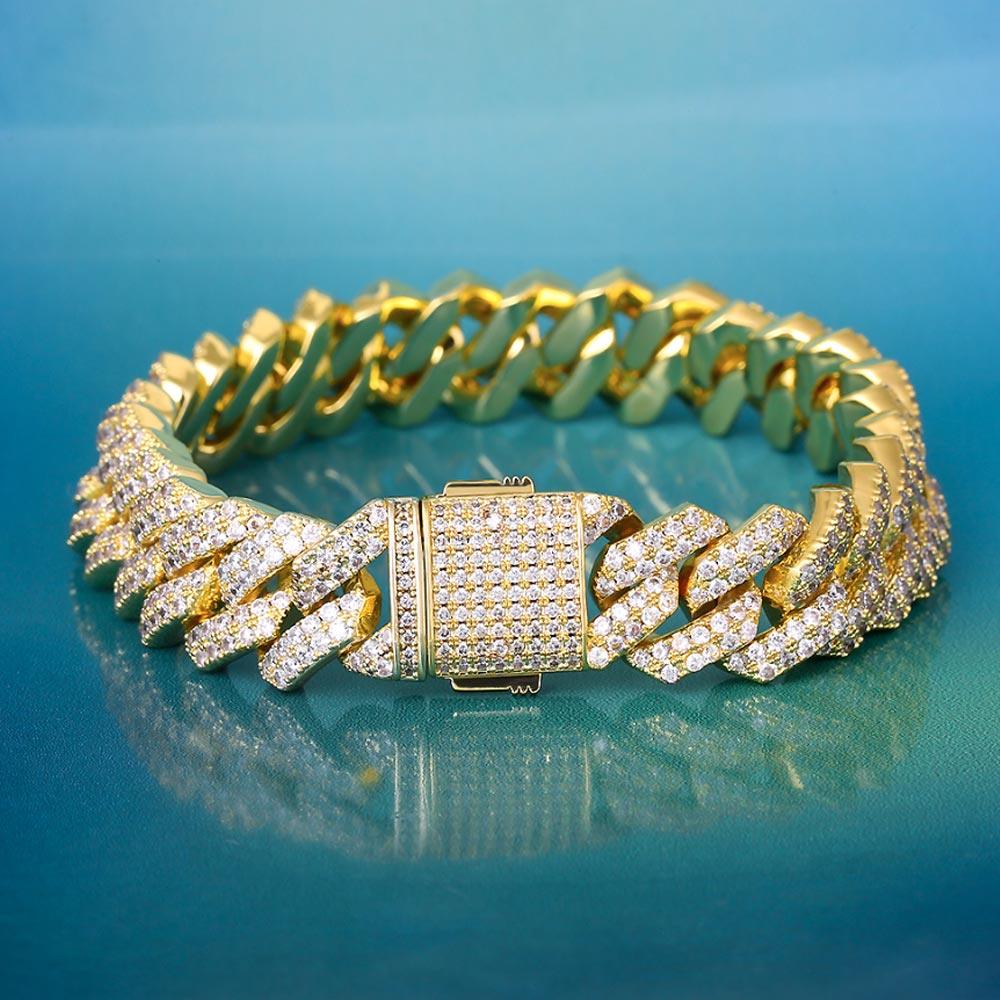 12mm Iced Prong Cuban Bracelet in White Gold/14K Gold - Markus Dayan