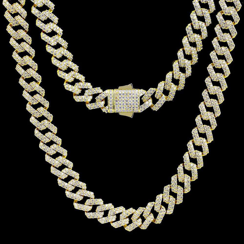 12mm Iced Prong Cuban Choker Chain in White Gold/14K Gold - Markus Dayan