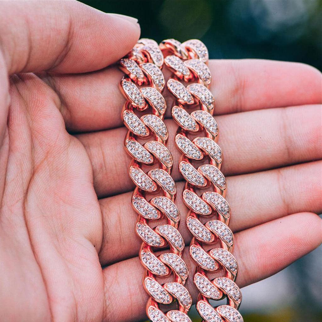 12mm Iced Rose Gold Cuban Link Chain Necklace - Markus Dayan