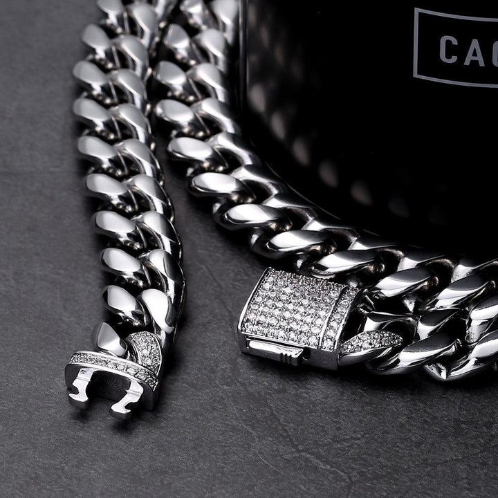 12mm Miami Cuban Chain &Bracelet Bundle Iced Clasp in White Gold - Markus Dayan