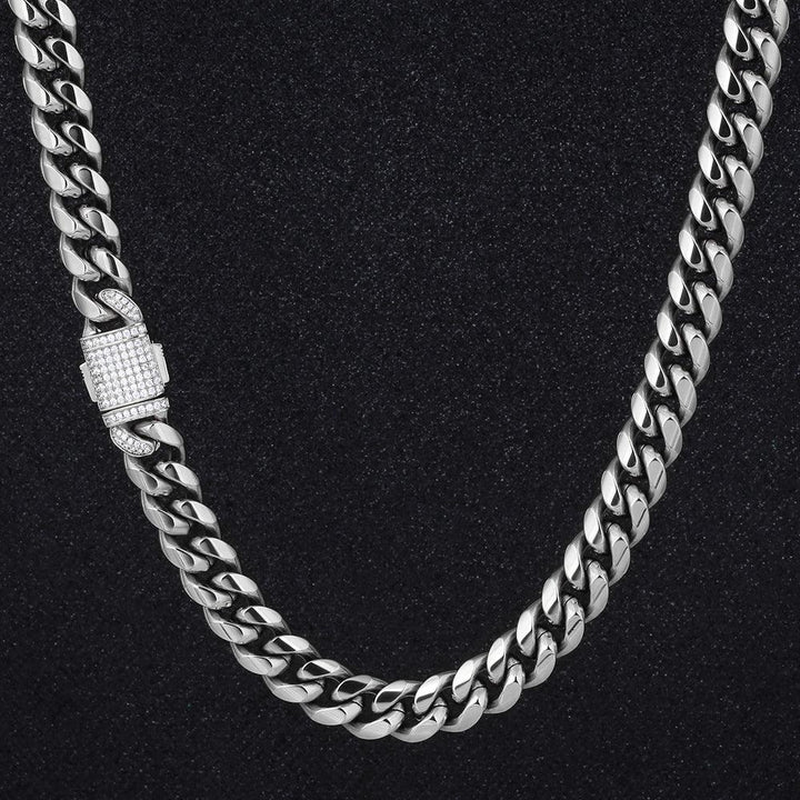 12mm Miami Cuban Chain &Bracelet Bundle Iced Clasp in White Gold - Markus Dayan