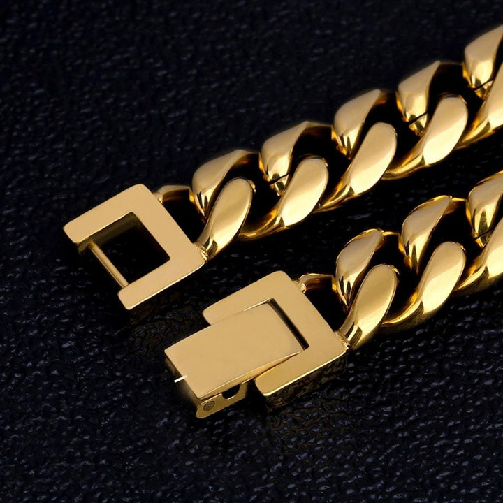 12mm Miami Cuban Link Chain&Bracelet Box Clasp Set 18K Gold - Markus Dayan