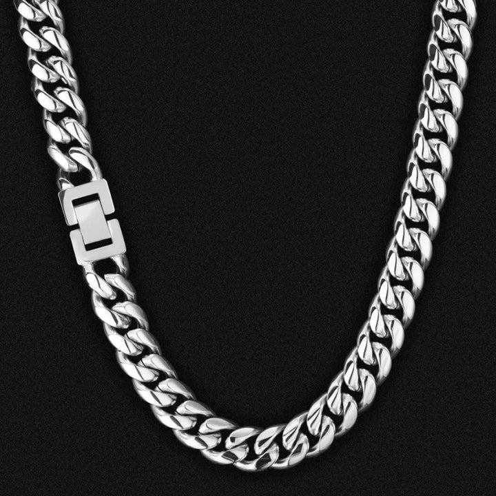 12mm Miami Cuban Link Chain&Bracelet Box Clasp Set White Gold - Markus Dayan