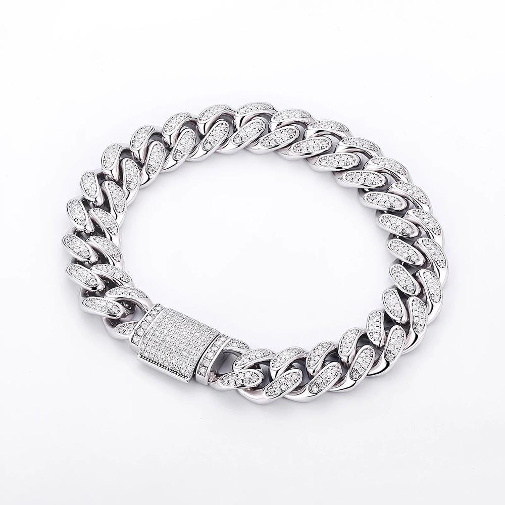 12mm Moissanite Cuban Link Chain Bracelet S925 Silver - Markus Dayan