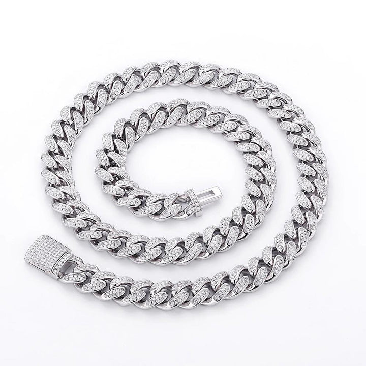 12mm Moissanite Cuban Link Chain Necklace S925 Silver - Markus Dayan