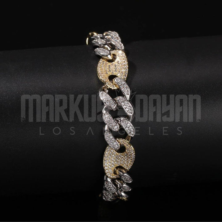 13mm Iced Two-Tone Cuban Bracelet 14K Gold - Markus Dayan
