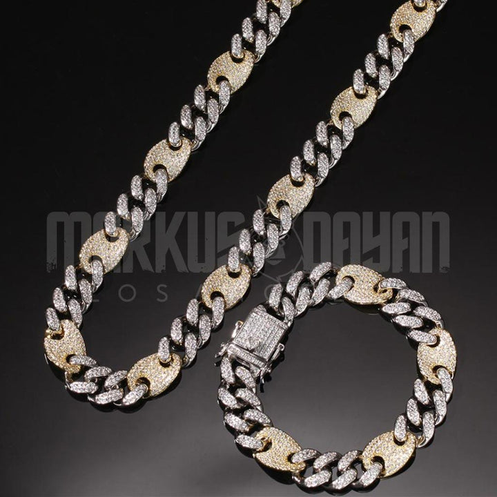 13mm Iced Two-Tone Cuban Chain Necklace 18k Gold - Markus Dayan