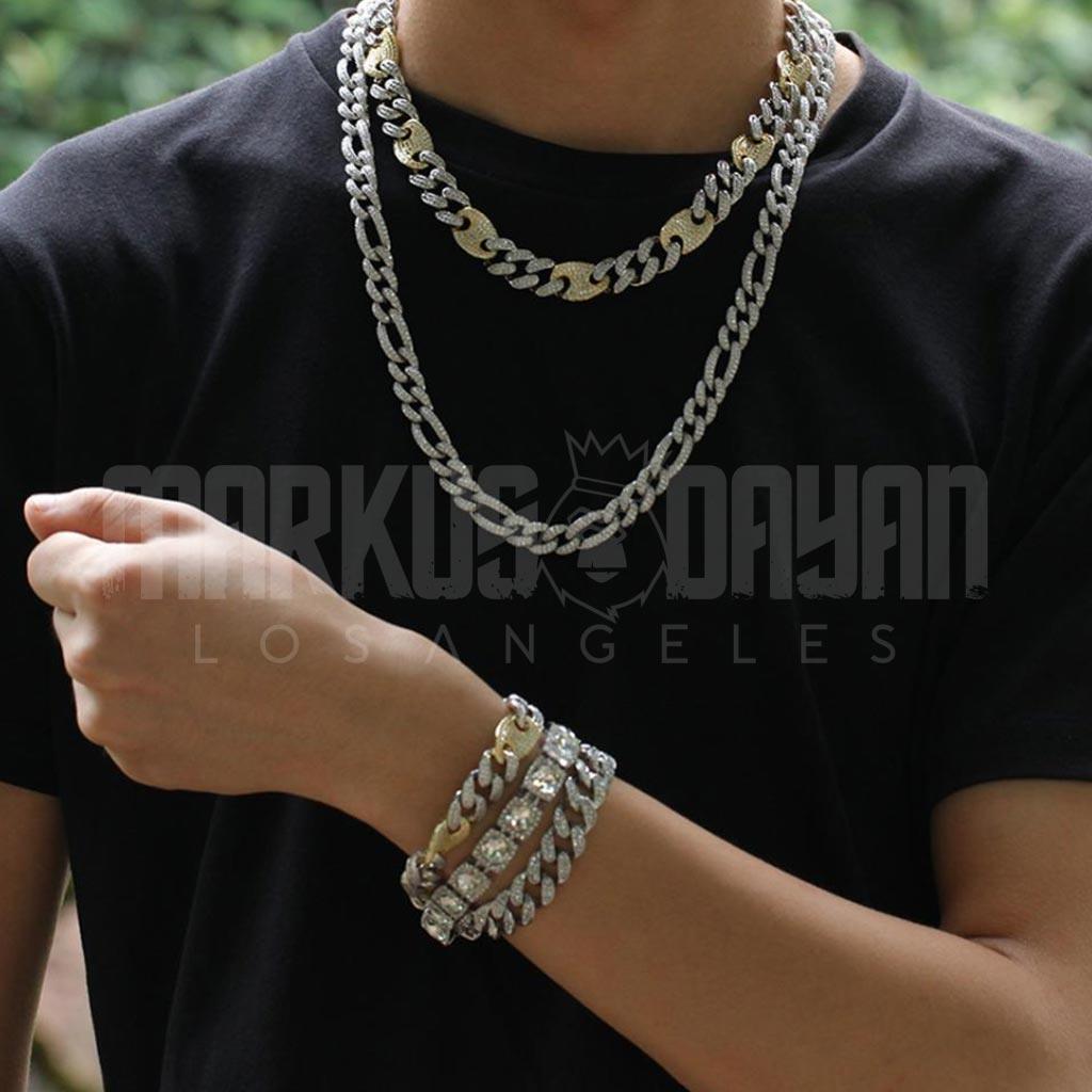 13mm Iced Two-Tone Cuban Chain Necklace 18k Gold - Markus Dayan
