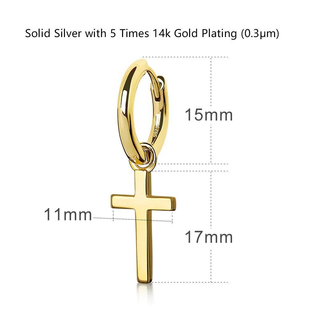 14K Gold/White Gold Sterling Silver Dangle Cross Hoop Mens Earrings - Markus Dayan