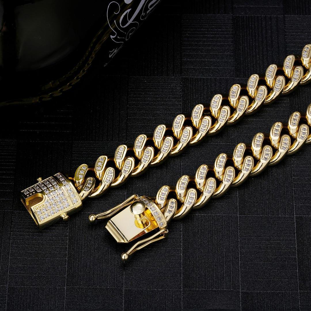 14mm Iced Cuban Link Chain in 14k Gold - Markus Dayan