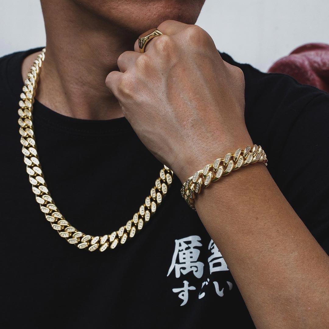 14mm Iced Cuban Link Chain in 14k Gold - Markus Dayan