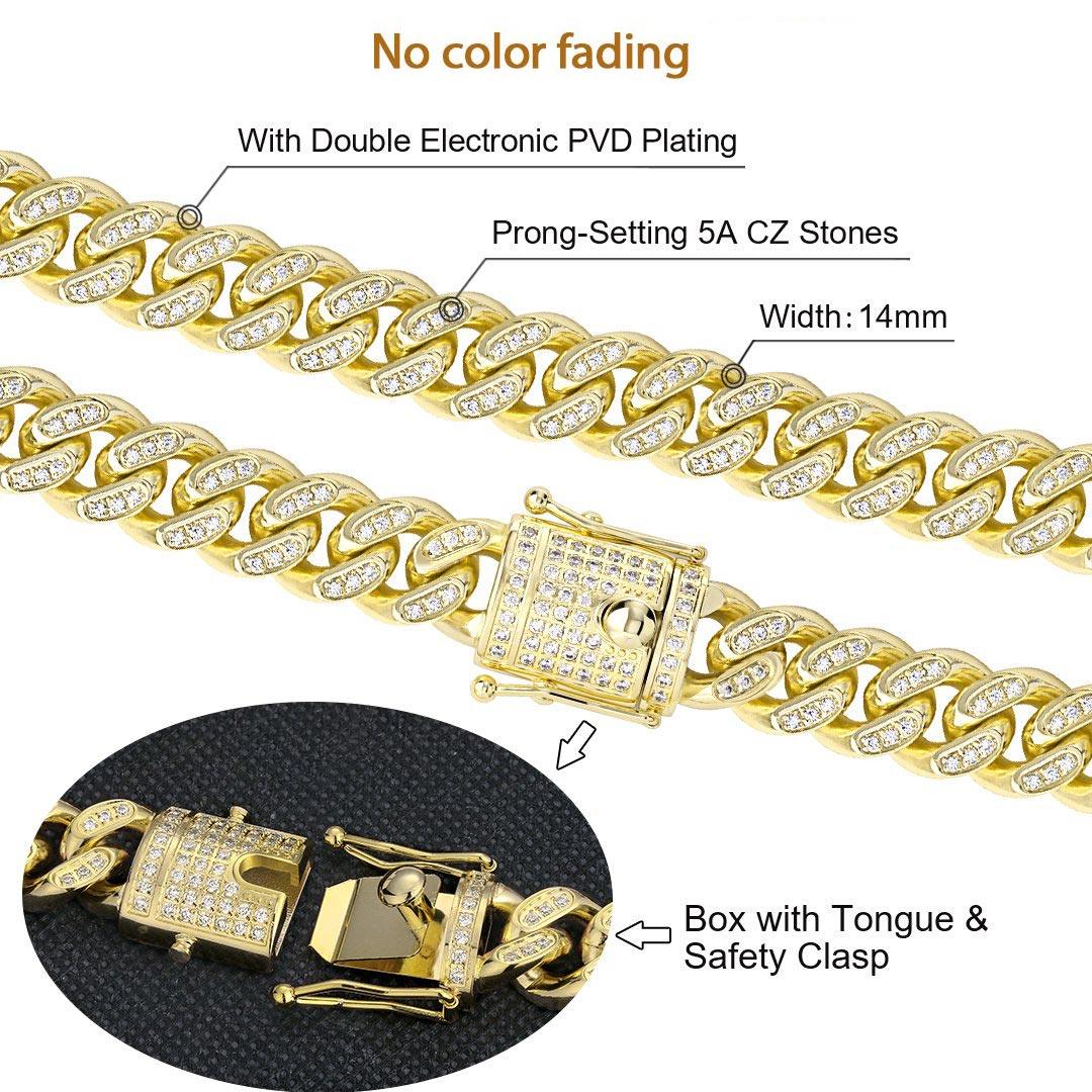 14mm Iced Cuban Link Chain in 14k Gold - Markus Dayan
