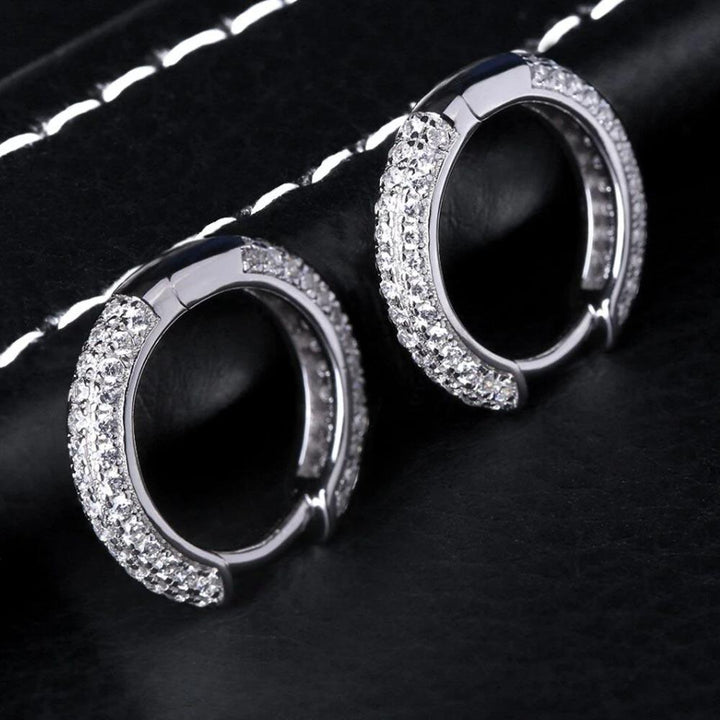 15mm Iced Round Hoop Earrings in 925 Sterling Silver - Markus Dayan