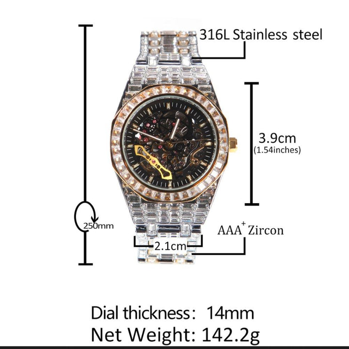 18K Gold Diamond Baguette Watch Black Dial - Markus Dayan