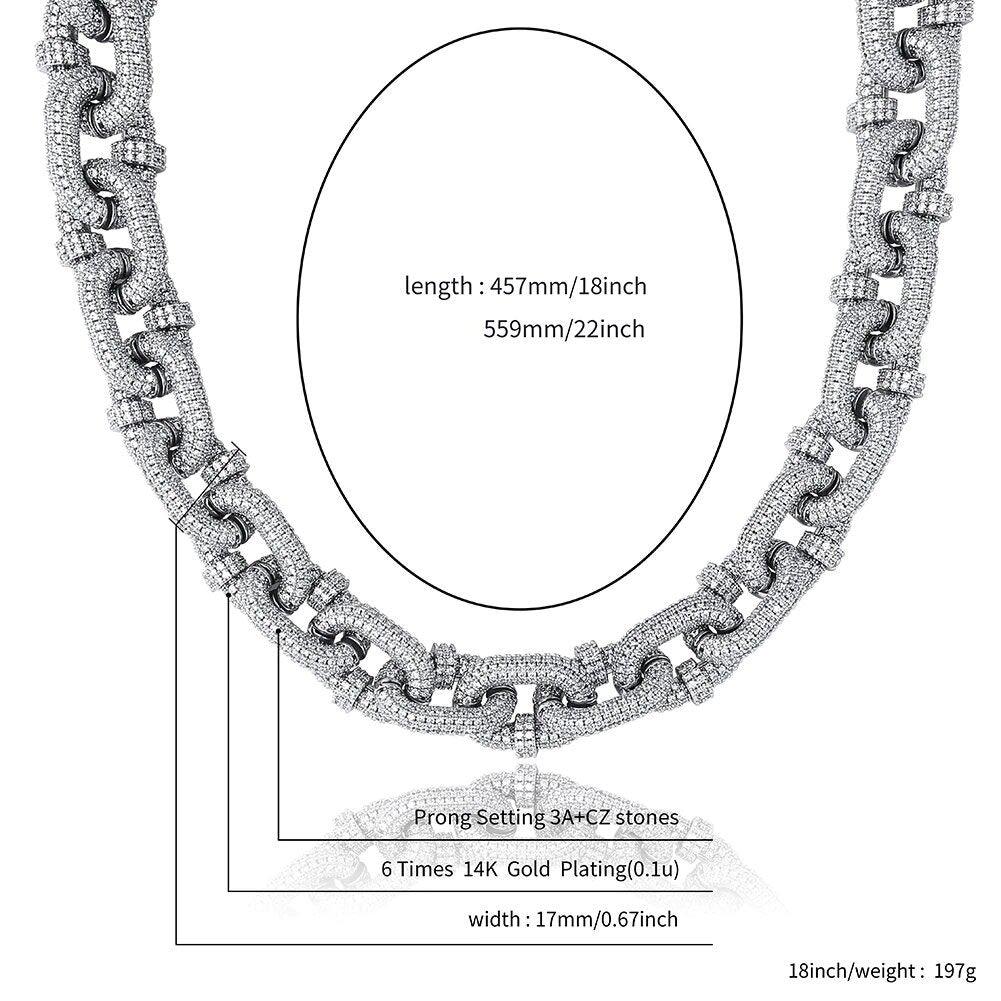18mm Diamond Cuban Chain Carabiner Clip Necklace 14K Gold - Markus Dayan