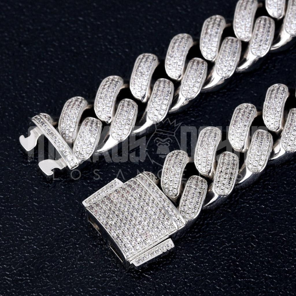 18mm Iced Cuban Bracelet Three Rows Gems in White Gold - Markus Dayan