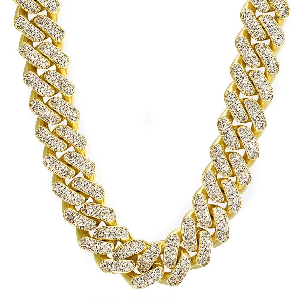 18mm Iced Cuban Chain Three Rows Gems 14k Gold – Markus Dayan