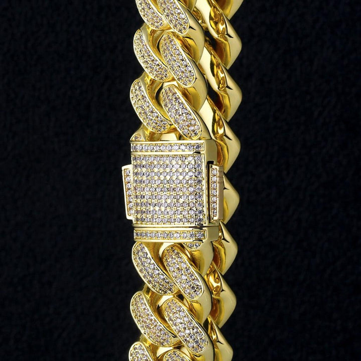 18mm Iced Cuban Chain Three Rows Gems 14k Gold - Markus Dayan